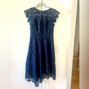 Eliza J Asymmetrical Lace Navy Dress
